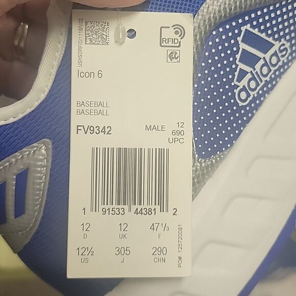 adidas Icon 6 Baseball Cleats Size 12.5 Metal Cleats Blue Silver White - Picture 7 of 7